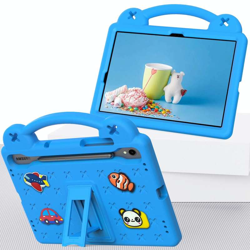 For Samsung Galaxy Tab S9 FE / X510N Handle Kickstand Children EVA Shockproof Tablet Case(Sky Blue)