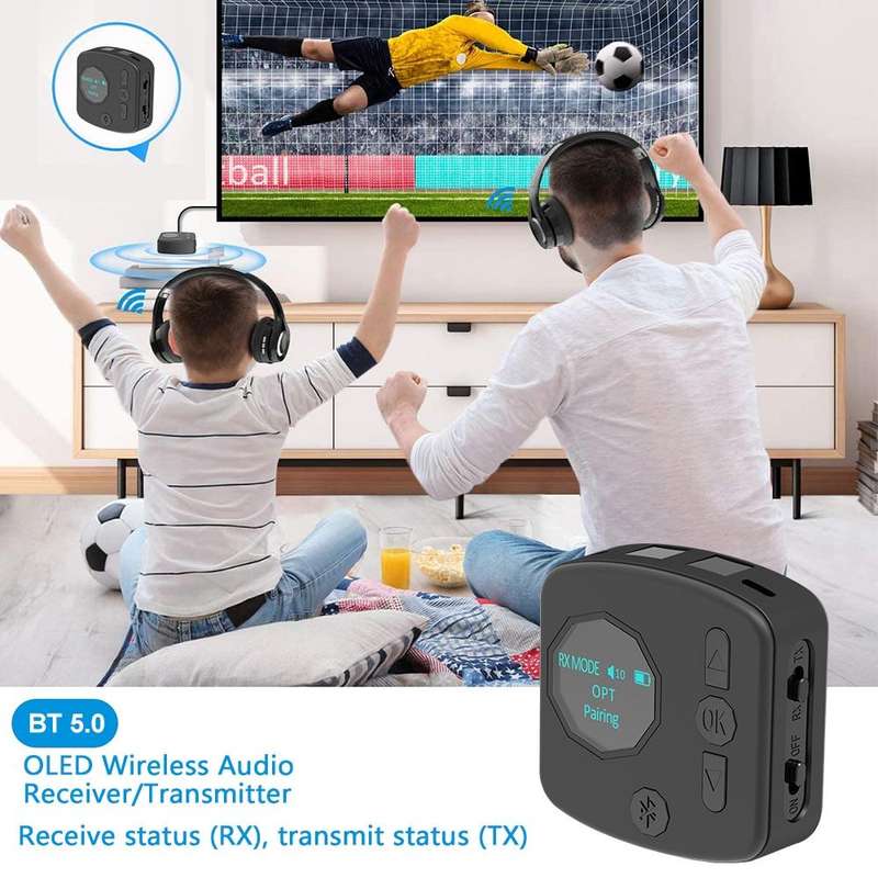 B38 2 in 1 Bluetooth 5.0 Audio Adapter Transmitter Receiver with OLED Display, Support Optical Fi...