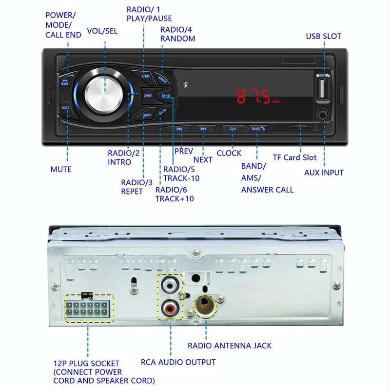 1044 Universal Car Radio Receiver MP3 Player, Support FM with Remote Control