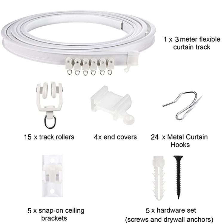 Model Steel Track Set Flexible Silent Slide Track Track with Hooks, Size: 3m