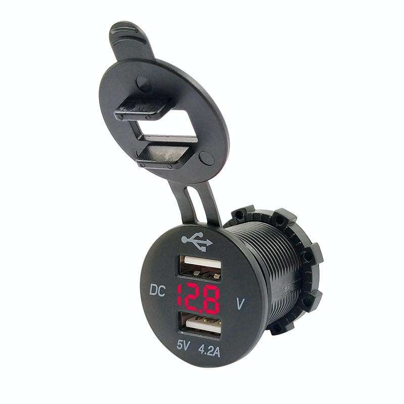 4.2A Dual USB With Voltage Display Mobile Phone Charger Socket Power Supply 12V Car Motorcycle(Re...