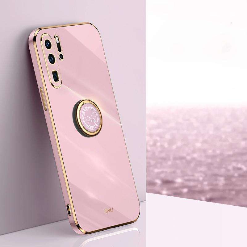 For Huawei P30 Pro XINLI Straight 6D Plating Gold Edge TPU Shockproof Case with Ring Holder(Cherr...