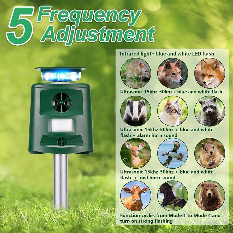 SK698 Solar Powered Animal Repeller 360 Degree Strobe Light Bird Repeller Ultrasonic Rat Repeller...