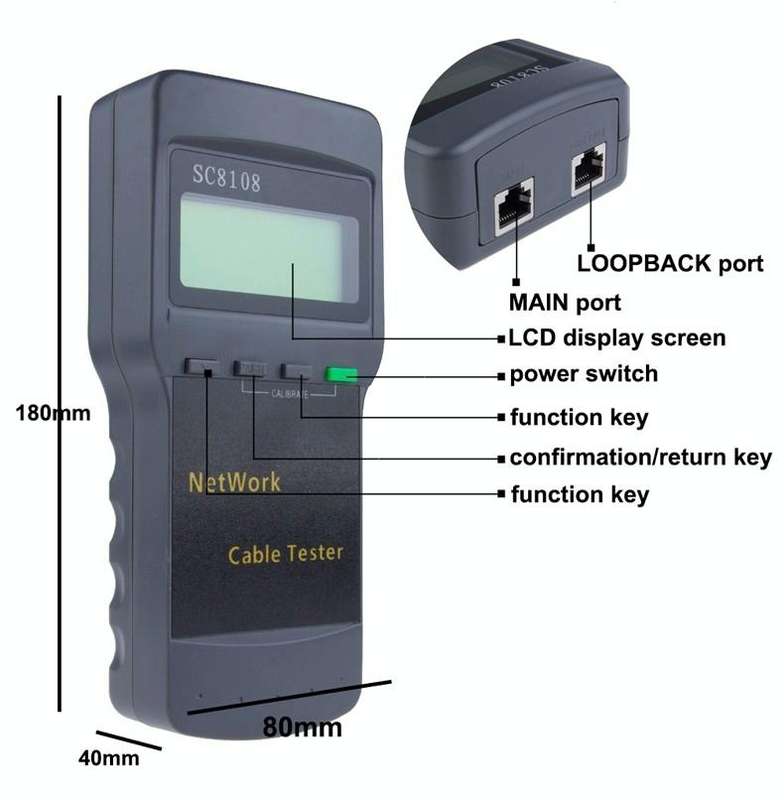 Portable Wireless Network cable Tester SC8108 LCD Digital PC Data Network CAT5 RJ45 LAN Phone Cab...