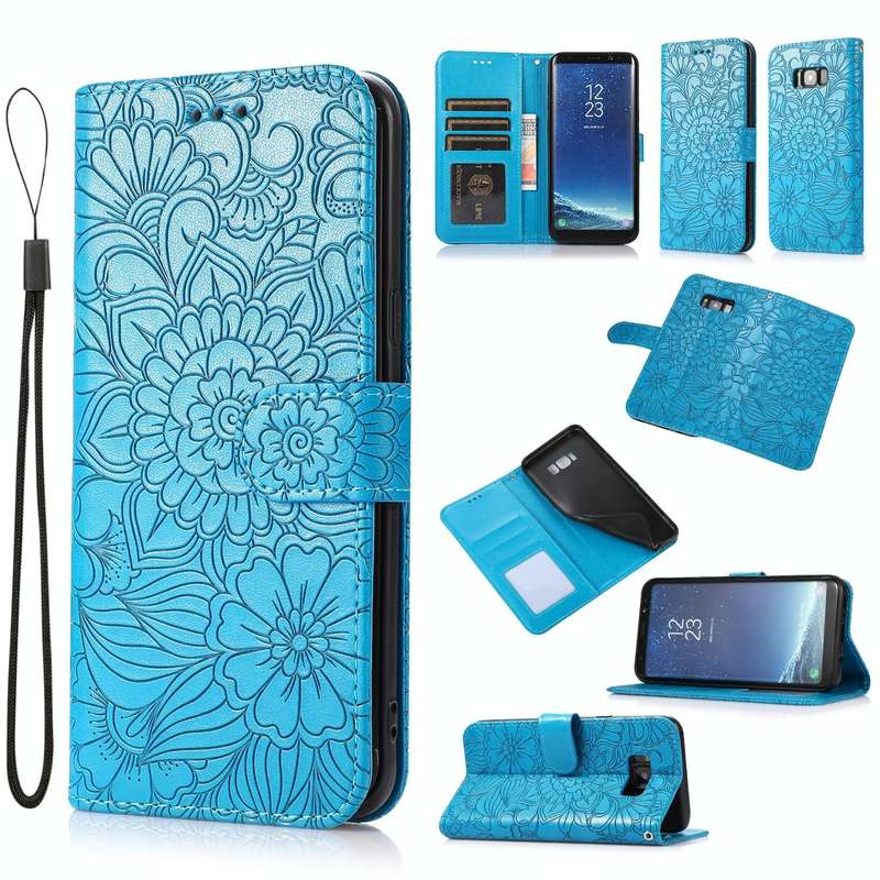 For Samsung Galaxy S8+ Skin Feel Embossed Sunflower Horizontal Flip Leather Case with Holder & Ca...