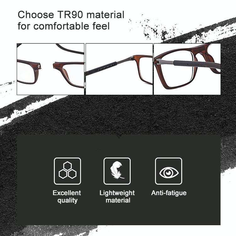 Anti Blue-ray Adjustable Neckband Magnetic Connecting Presbyopic Glasses, +1.50D(Black)