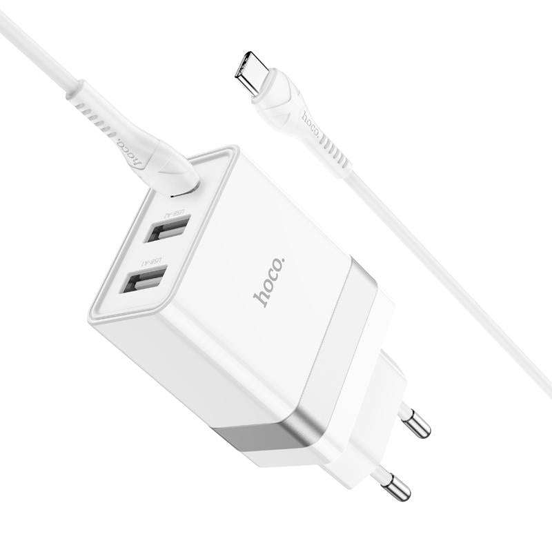 hoco N21 Pro Tourer PD 30W Type-C to Type-C Three-port Fast Charger Set, Plug Type:EU Plug