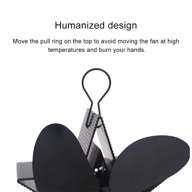 4-Blade Aluminum Heat Powered Fireplace Stove Fan (Black)