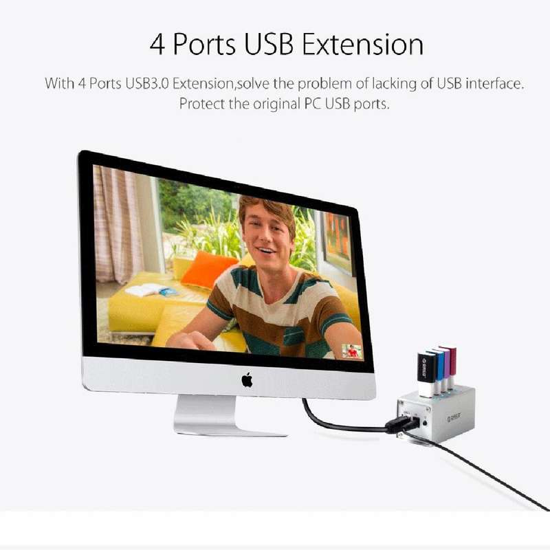 ORICO A3H4 Aluminum High Speed 4 Ports USB 3.0 HUB with 12V/2.5A Power Supply for Laptops(Silver)