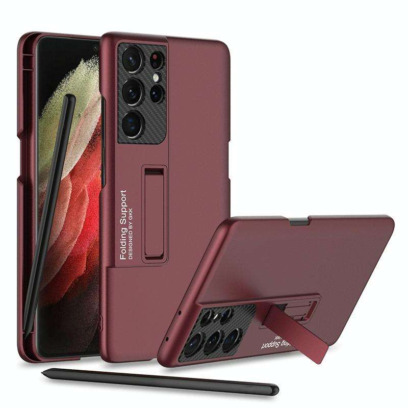 For Samsung Galaxy S21 Ultra 5G GKK Ultra-thin Shockproof Phone Case with Holder & Pen Slots & St...