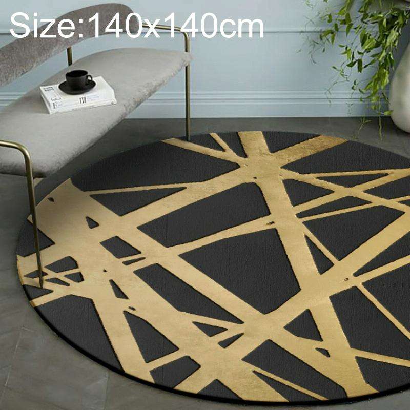 Luxury 3D Round Carpets Nordic style Pattern Rug, Color:Black Golden, Size:Diameter: 140cm