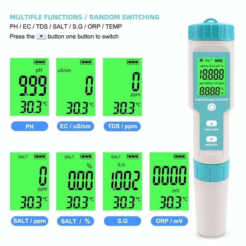 C-600A 7 In 1 Temperature/Salinity/PH/TDS/EC/ORP/SG Monitoring Pen(without Battery and Powder)