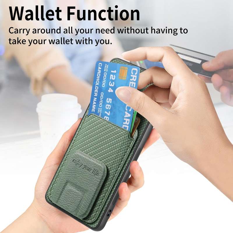 For OPPO Reno8 5G Carbon Fiber Card Bag Fold Stand Phone Case(Green)