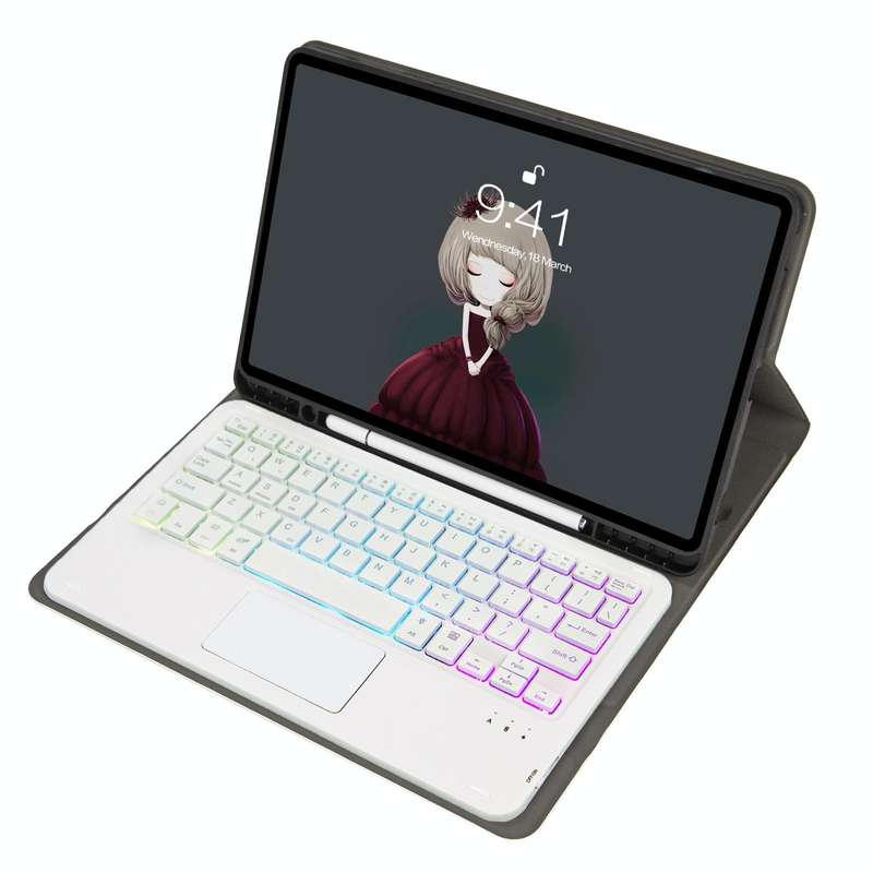 For Samsung Galaxy Tab A8 10.5 (2021) A08B-AS Lambskin Texture Backlight Bluetooth Keyboard Leath...