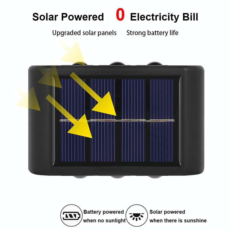 6LED NiMH Solar Wall Lamp Outdoor Waterproof Up And Down Double-headed Spotlights(Warm Light)