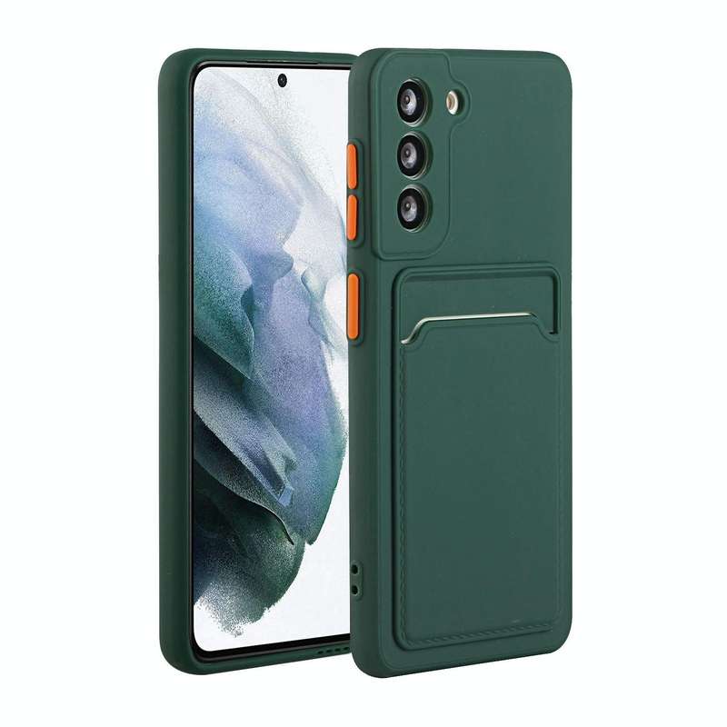 For Samsung Galaxy S21 FE 5G Card Slot Design Shockproof TPU Phone Case(Dark Green)