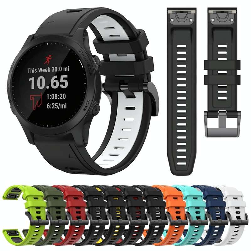 For Garmin Forerunner 945 22mm Two-Color Sports Silicone Watch Band(Black+Grey)