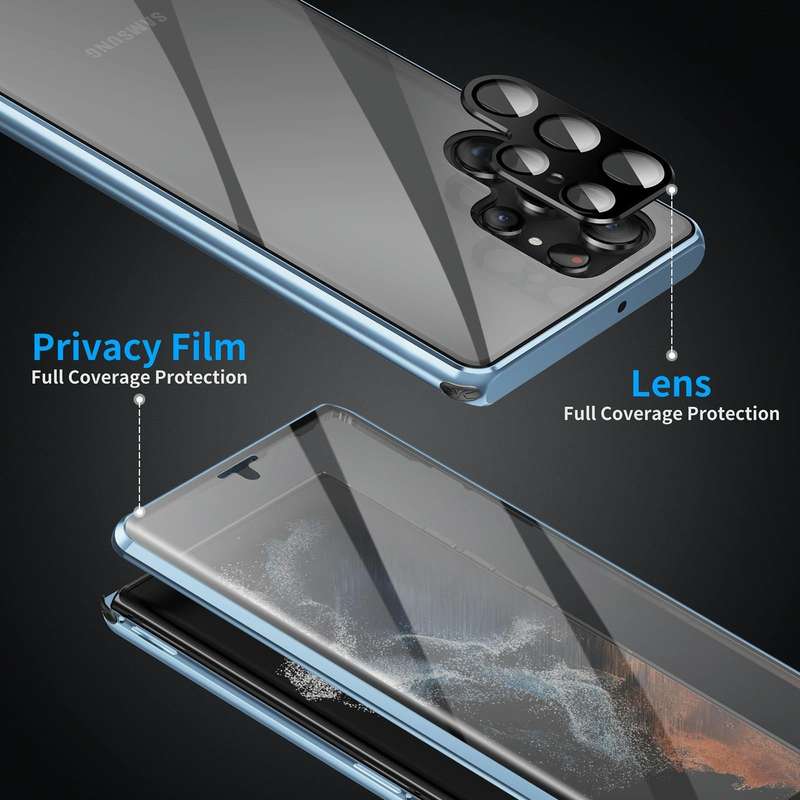 For Samsung Galaxy S23 Ultra 5G Anti-peeping Magnetic Double-sided Tempered Glass Phone Case(Blue)