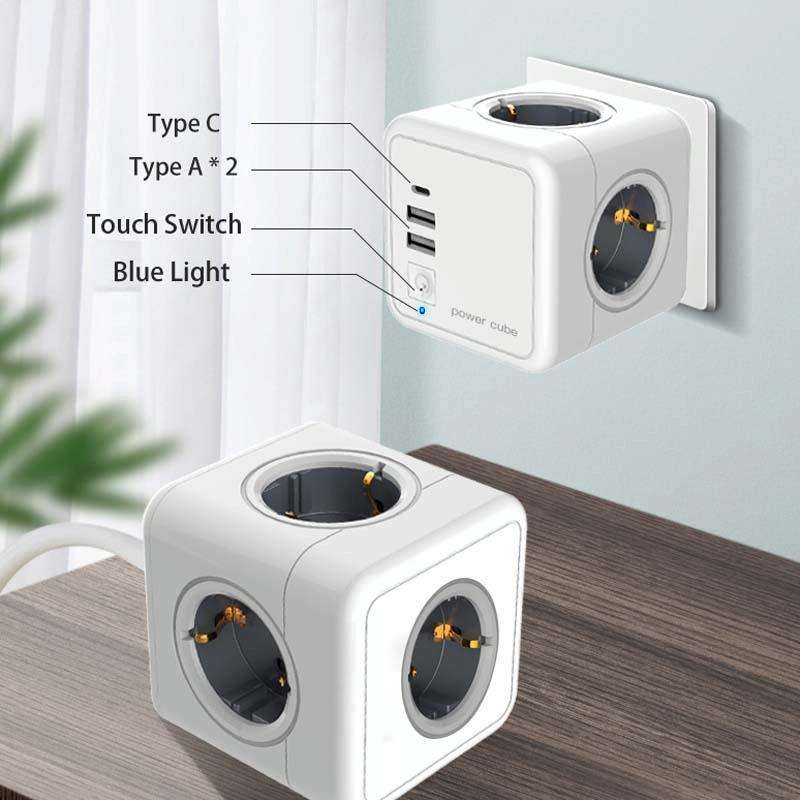 Creative Power Cube Socket Conversion Socket, EU Plug 1.5m Red