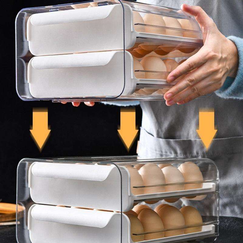 Household Double-Layer Drawer Type Egg Storage Box(Gray)