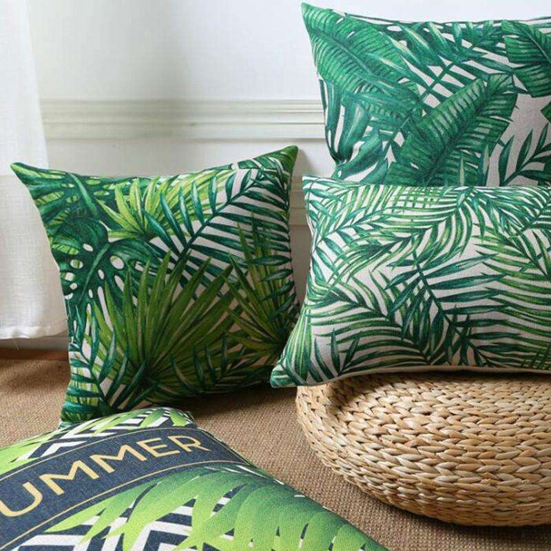 Tropical Plants Pillow Case Polyester Decorative Pillowcases Green Leaves Throw Pillow Cover Squa...