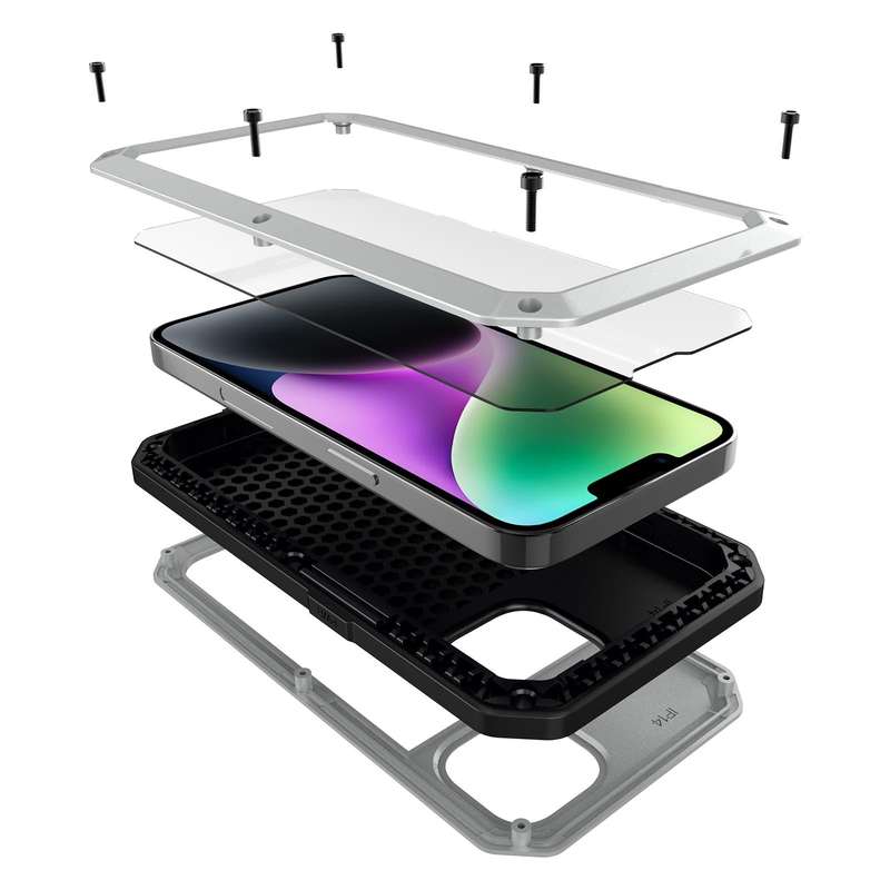 For iPhone 14 Plus Shockproof Waterproof Silicone + Zinc Alloy Case (Black)