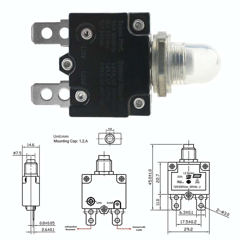 L2 Series 50V Car Overload Protector Manual Reset DC Circuit Breaker with Waterproof Cover, Curre...