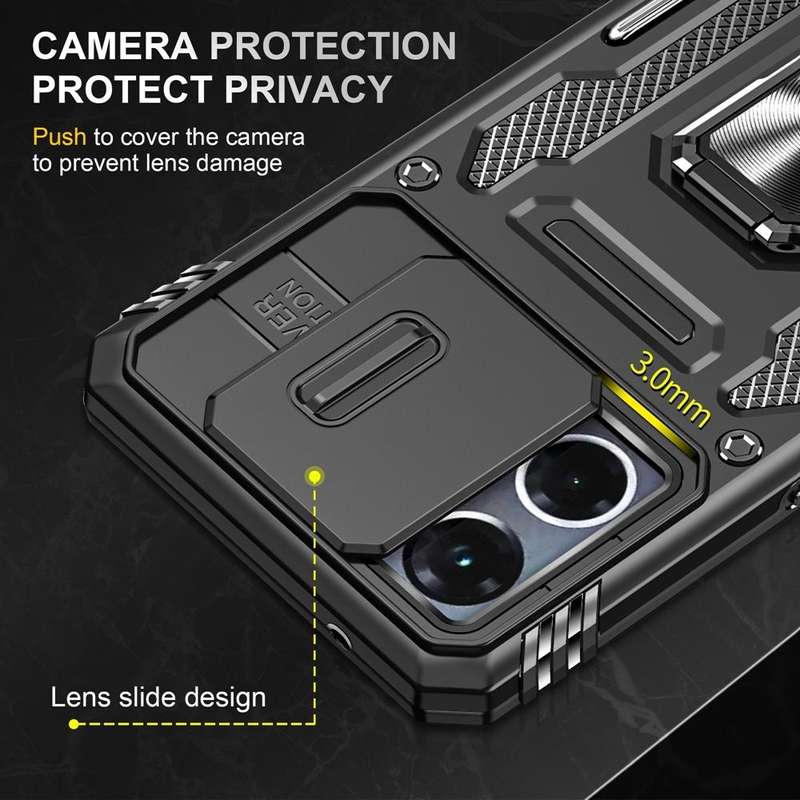 For OPPO Reno7 4G Armor PC + TPU Camera Shield Phone Case(Black)