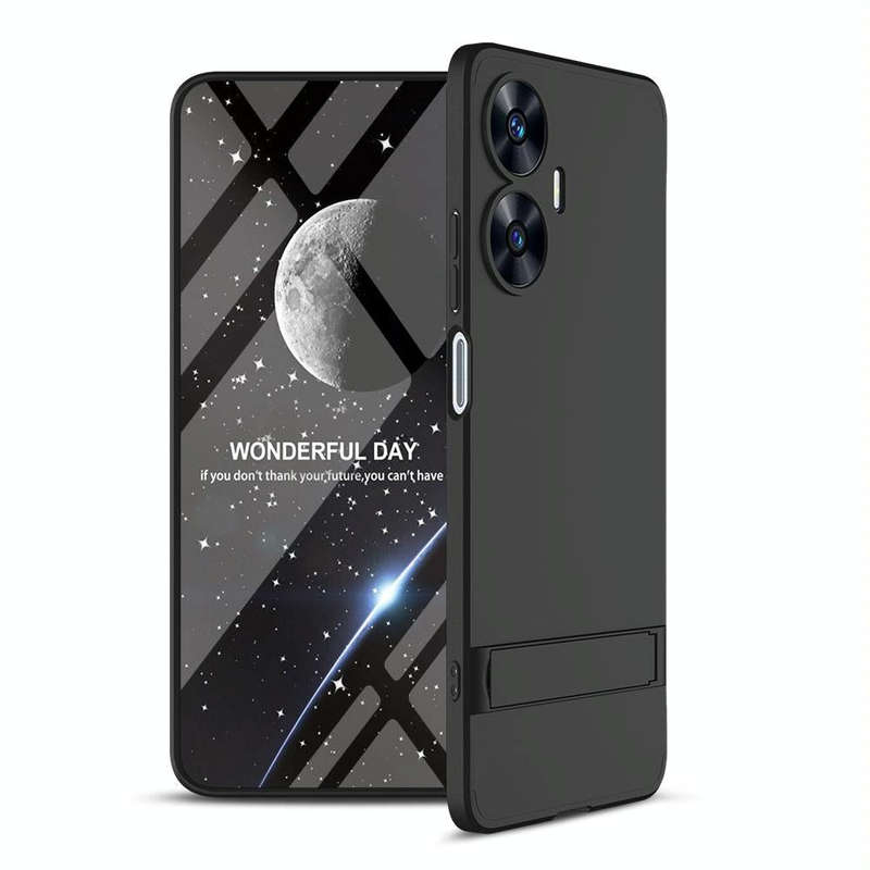 For Realme C55 GKK Three Stage Splicing Full Coverage PC Phone Case with Stand(Black)