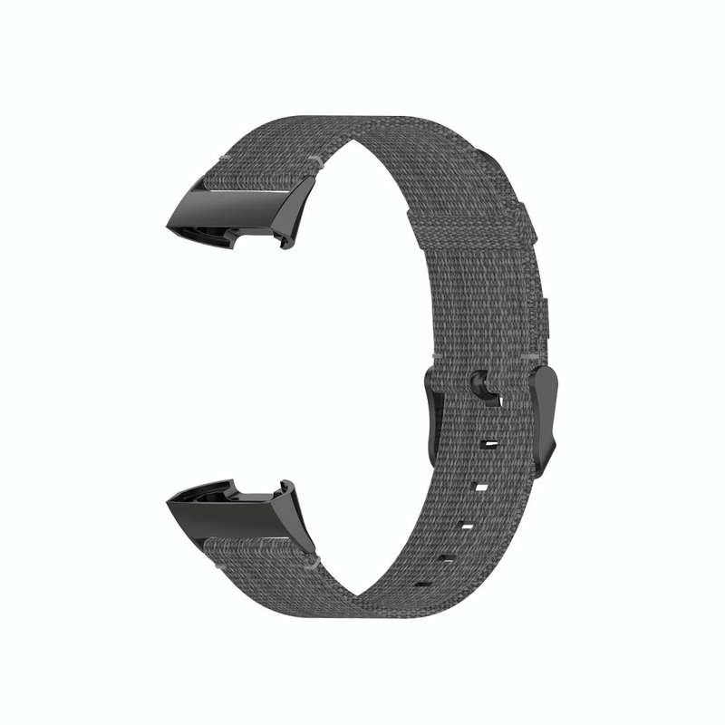 For Fitbit Charge 4 / Charge 3 / Charge 3 SE Stainless Steel Head Grain Nylon Denim Replacement S...