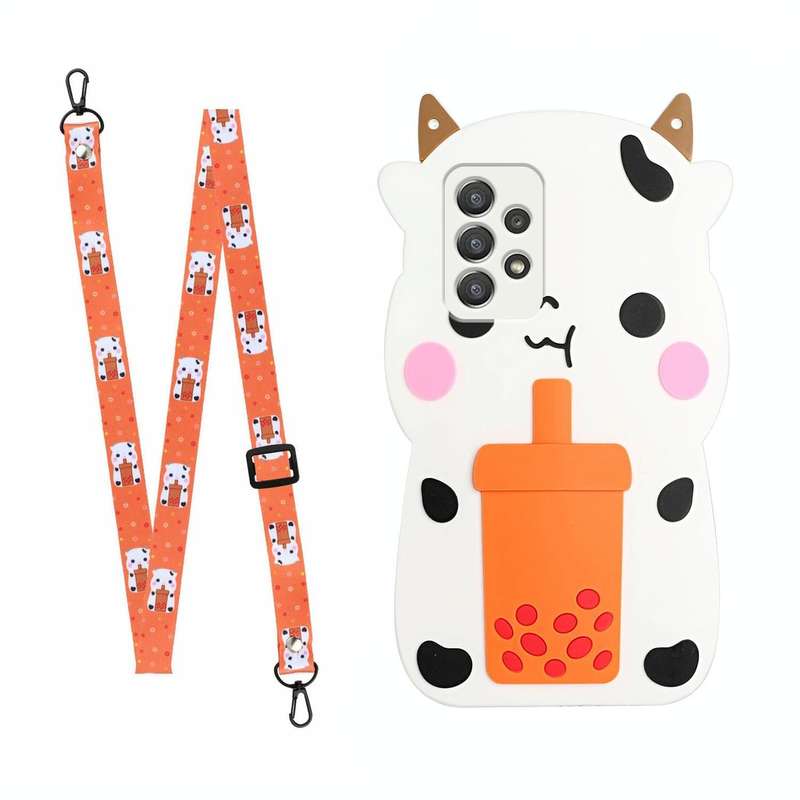 For Samsung Galaxy A53 5G Crossbody Cartoon Silicone Phone Case(Cow)