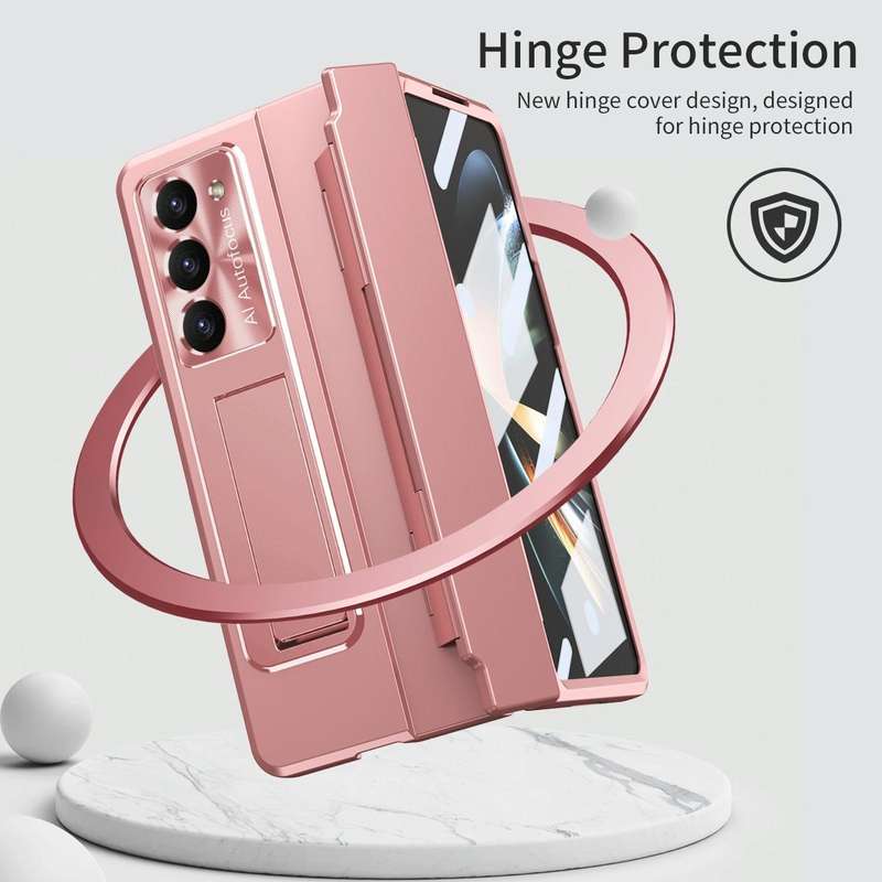 For Samsung Galaxy Z Fold5 5G Integrated Folding Hinge Phone Case with Stylus(Rose Gold)