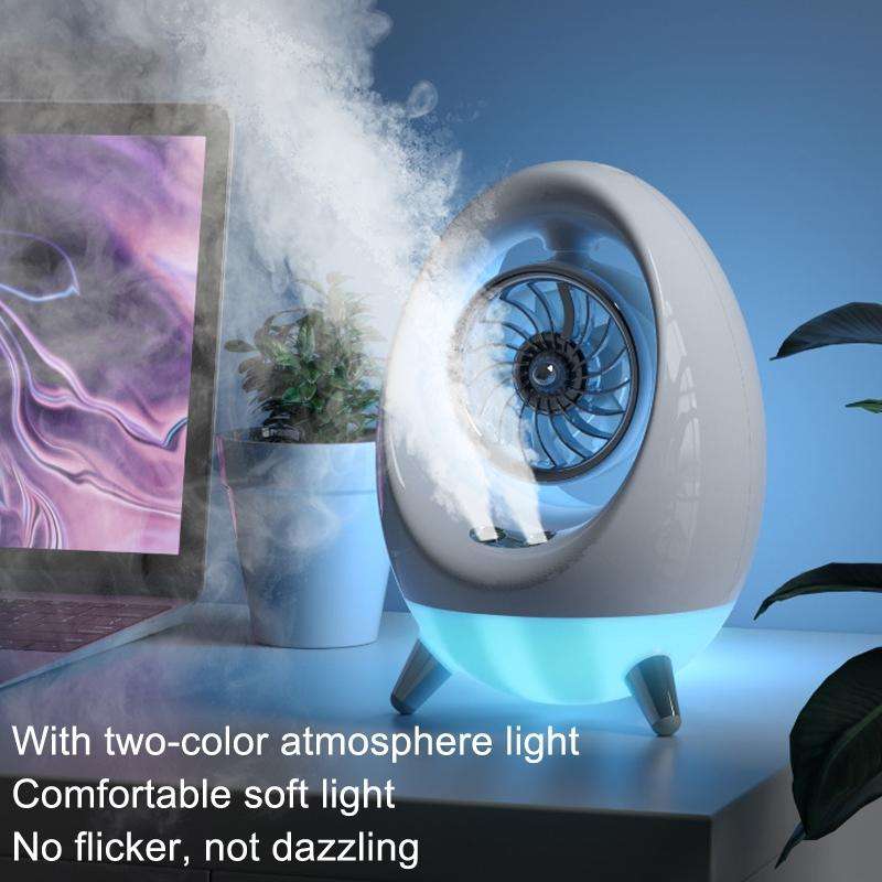 USB Quiet Double Spray Water Cold Fan Portable Desktop Fan(White+Silver)