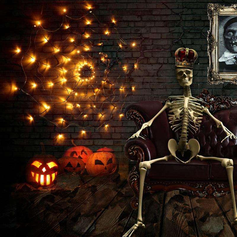 LED Spider Web Lamp with Remote Control Halloween Atmosphere Decoration Props, Power: Battery Box