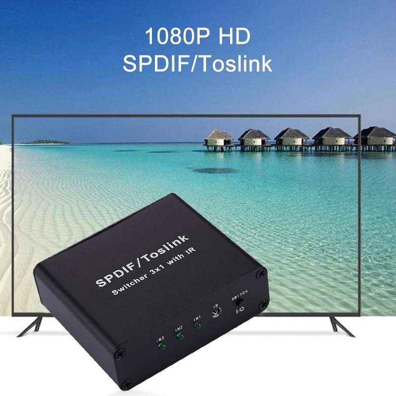 NK-3X1 Full HD SPDIF / Toslink Digital Optical Audio 3 x 1 Switcher Extender with IR Remote Contr...