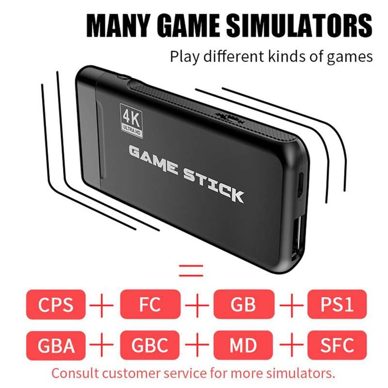 PS3000 64GB 4K Retro Game Stick with 2 Wireless Gamepads 10000+ Games Pre-installed