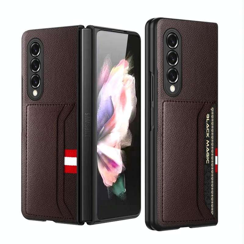 For Samsung Galaxy Z Fold4 Litchi Texture Soft Micorofiber Folding Phone Case(Brown)