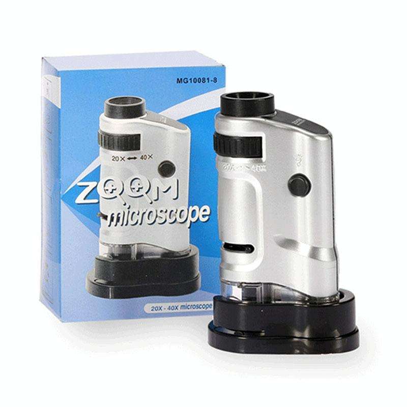 20X - 40X Magnification Zoom Lens Pocket Microscope with LED Light(Silver)