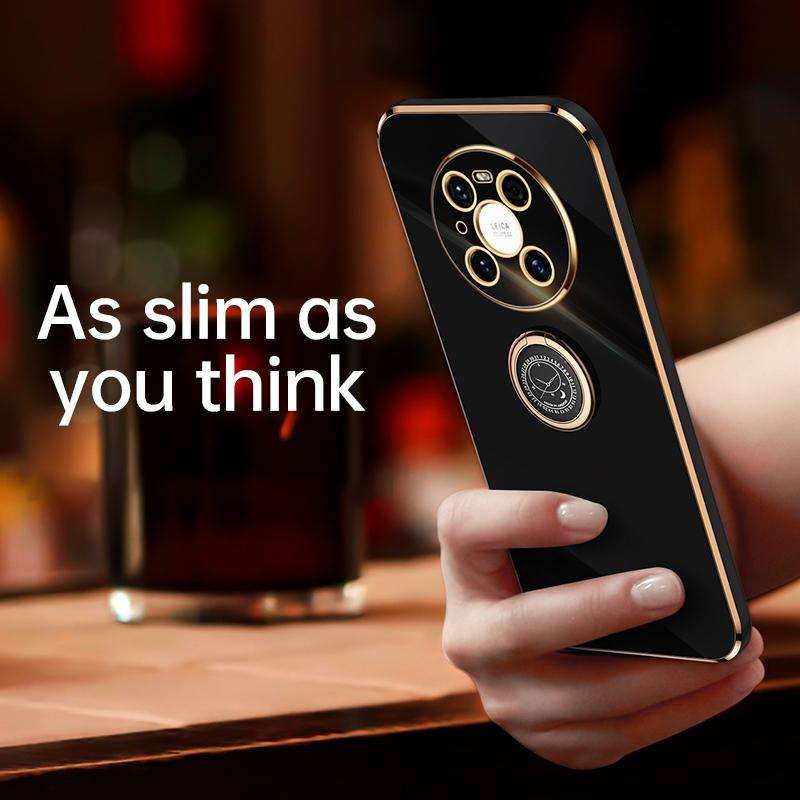 For Huawei Mate 40 Pro XINLI Straight 6D Plating Gold Edge TPU Shockproof Case with Ring Holder(B...