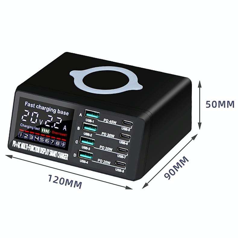 X9D 110W Multi-ports Smart Charger Station + Wireless Charger AC100-240V, EU Plug (Black)