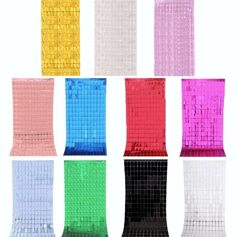 2 PCS 1x2M Square Rain Silk Door Curtain Birthday Party Background Wall Decoration(Silver)
