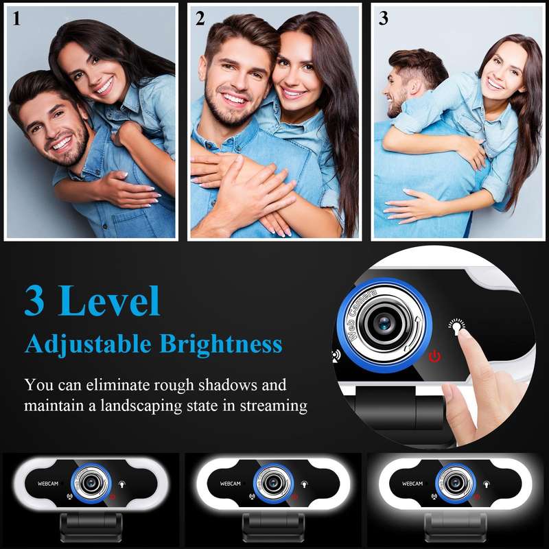 C13 1080P High-Definition Touch 3-level Brightness Web Camera Fill Light Camera Live Webcast Webc...