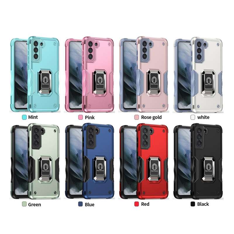 For Samsung Galaxy S21 FE 5G Ring Holder Non-slip Armor Phone Case(Green)