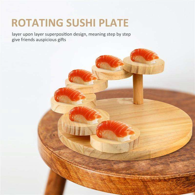 Wood Serving Tray Rotating Steps Meat Plate Sushi Dish, Specification: Round Six -step