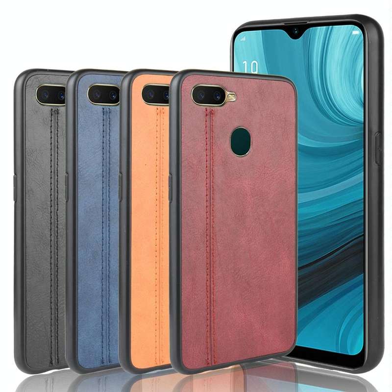 For Oppo A12 Shockproof Sewing Cow Pattern Skin PC + PU + TPU Case(Blue)