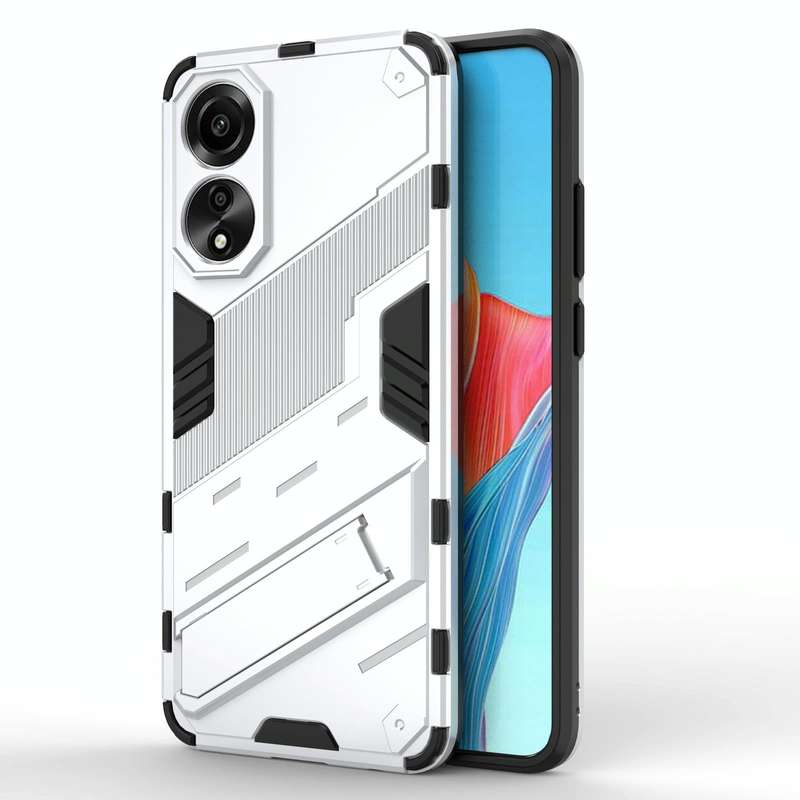 For OPPO A78 4G Punk Armor 2 in 1 PC + TPU Phone Case with Holder(White)