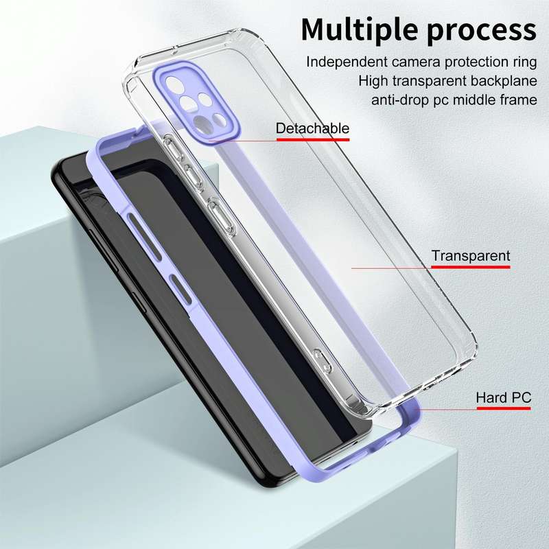 For Samsung Galaxy A51 4G 3 in 1 Clear TPU Color PC Frame Phone Case(Purple)