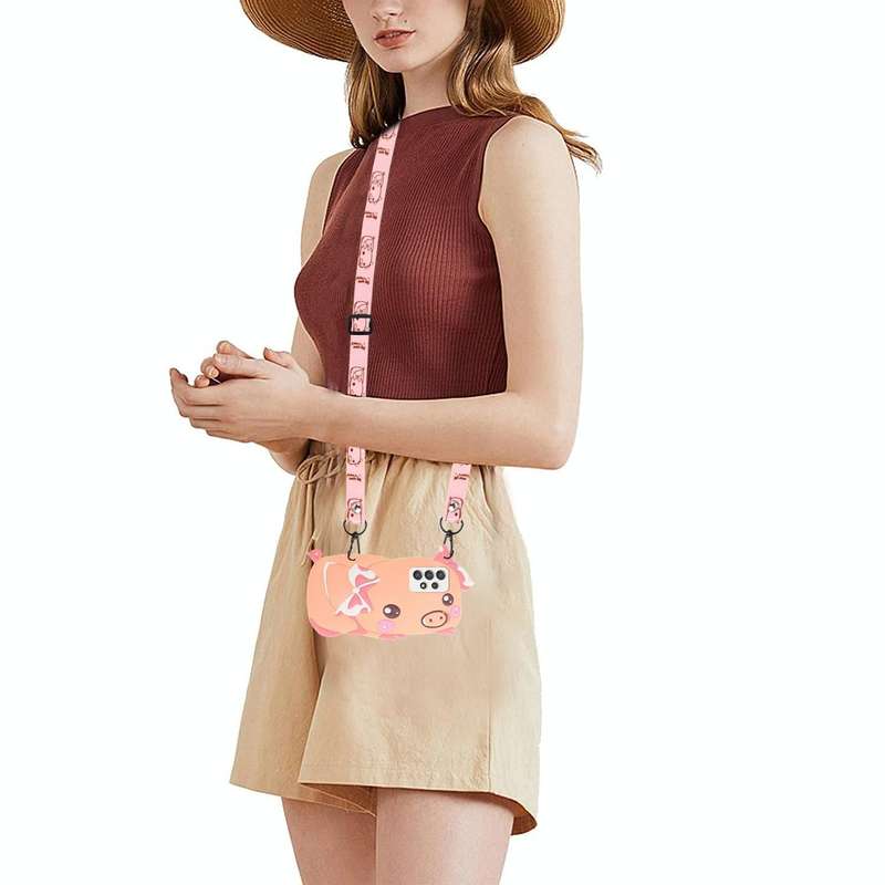 For Samsung Galaxy A53 5G Crossbody Cartoon Silicone Phone Case(Pig)