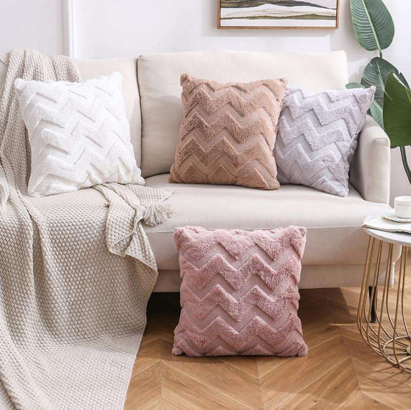 Double-Sided Plush Pillow Home Sofa Cushion Pillowcase, Size: 45x45cm Without Core(Gray Big Waves)