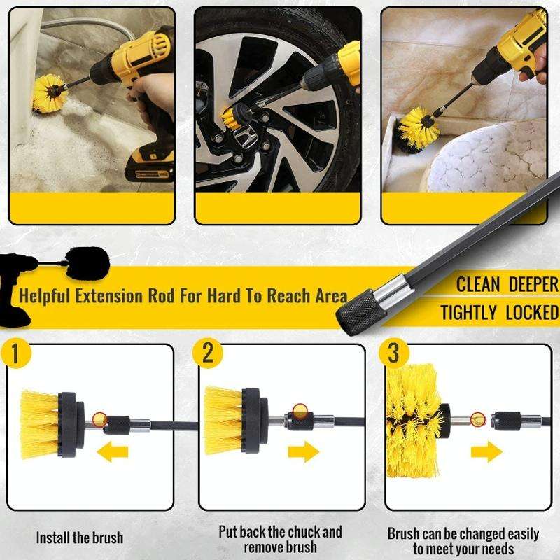 31pcs/set Electric Drill Brush Kitchen Bathroom Wall Cleaning Set(Yellow)